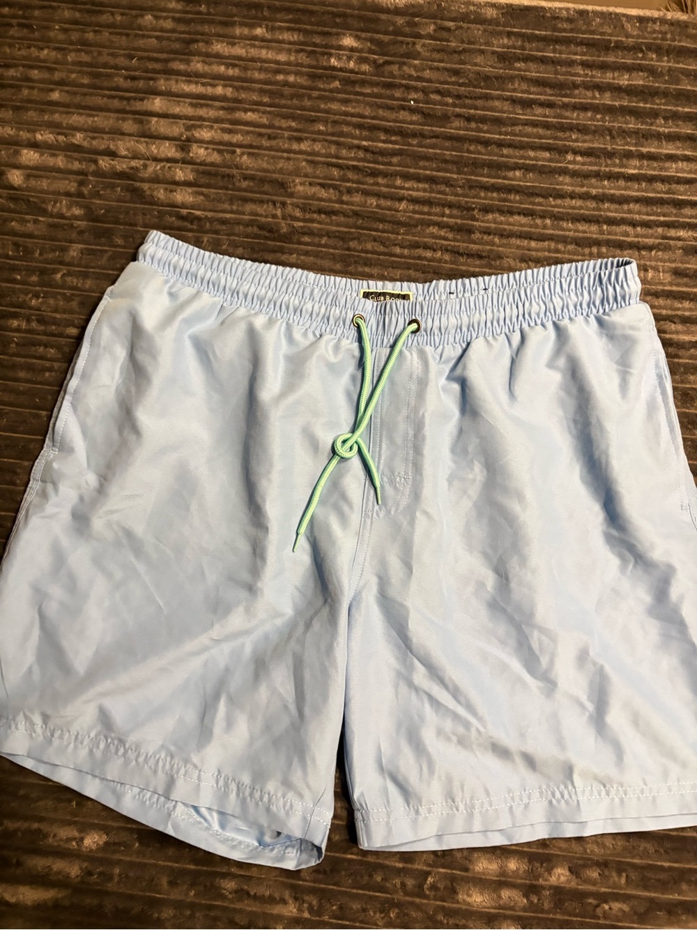 Club Room Light Blue Swim Trunks with Neon Green Drawstring